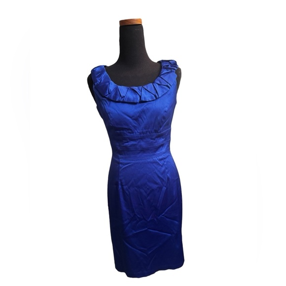 DONNA RICCO NEW YORK Royal Blue Satin Women’s Sleeveless Ruffled Neck Wedding - Picture 12 of 15